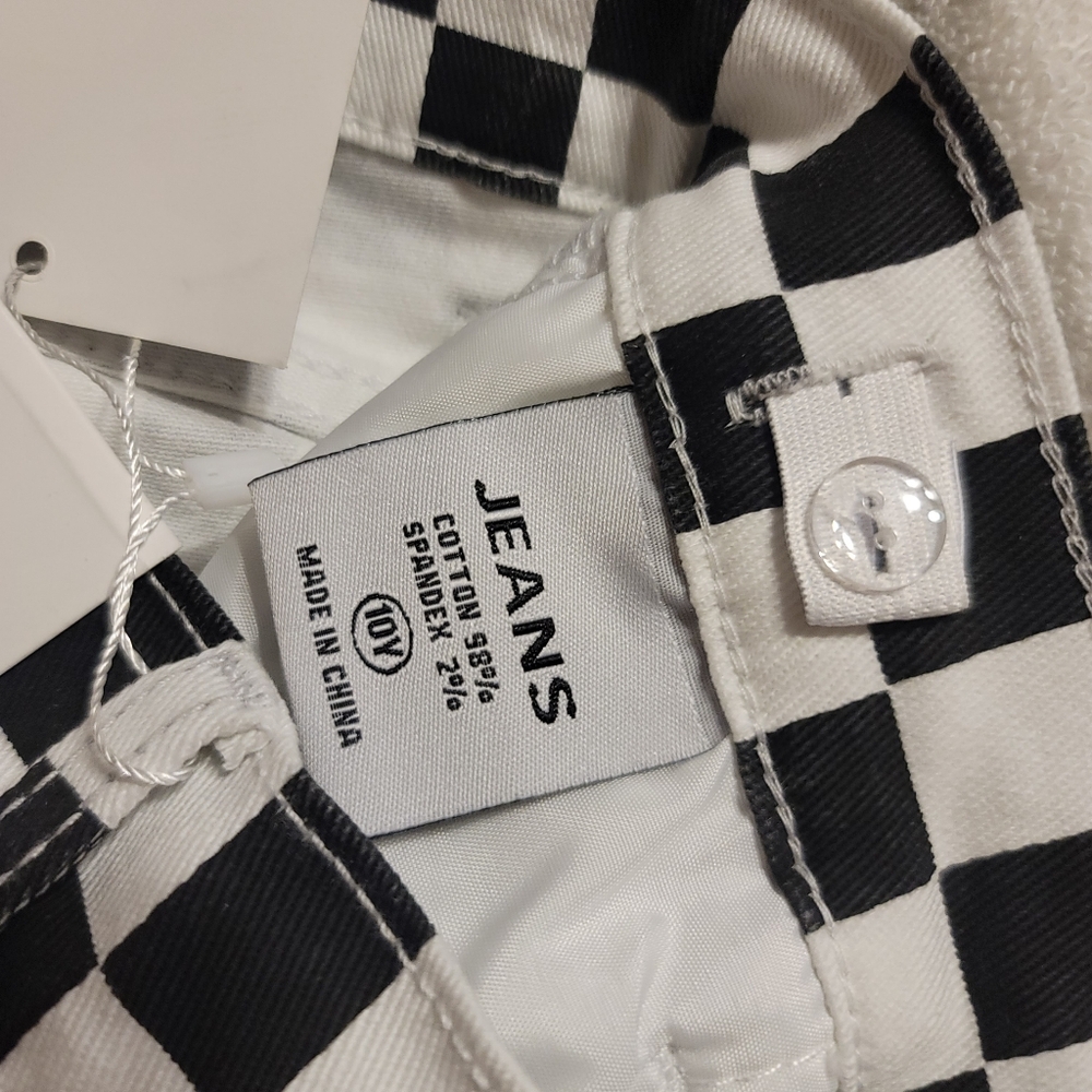 NwT. GIRLS stretch 70s bell bottom flare pants checkered size 10 - Picture 8 of 12